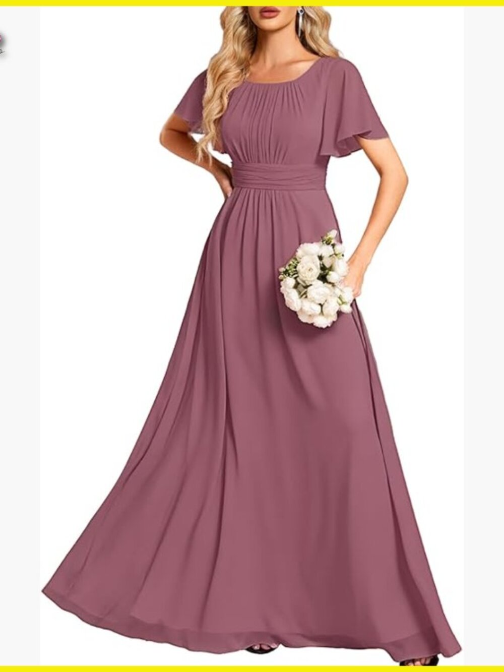 Elegant Chiffon Formal Dress Empire Waist Floor Length Bridesmaid Wedding Guest